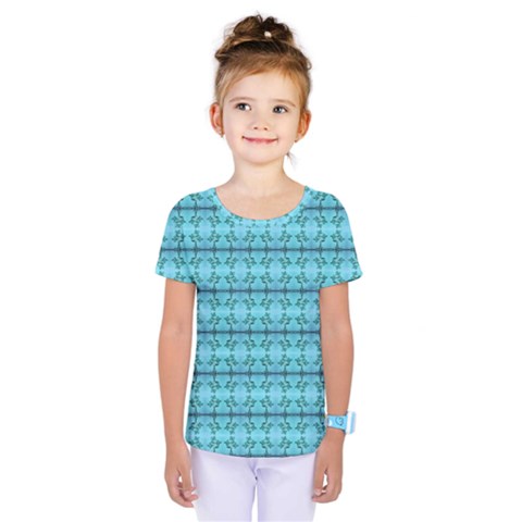 Cute Flowers Vines Pattern Pastel Turquoise Kids  One Piece Tee by BrightVibesDesign