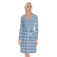 Cute Flowers Pattern Pastel Blue Long Sleeve Velvet Front Wrap Dress by BrightVibesDesign