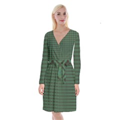 Argyle Dark Green Brown Pattern Long Sleeve Velvet Front Wrap Dress by BrightVibesDesign