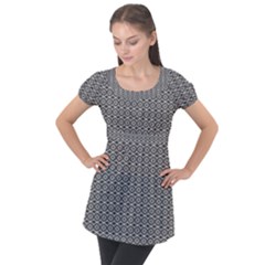 Ornate Oval Pattern Grey Black White Puff Sleeve Tunic Top by BrightVibesDesign