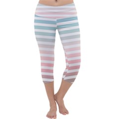 Horizontal Pinstripes In Soft Colors Capri Yoga Leggings by shawlin