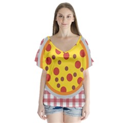 Pizza Table Pepperoni Sausage Copy V-neck Flutter Sleeve Top by Nexatart