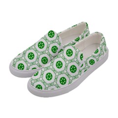 White Background Green Shapes Women s Canvas Slip Ons