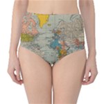 World Map Vintage Classic High-Waist Bikini Bottoms