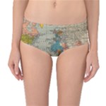 World Map Vintage Mid-Waist Bikini Bottoms
