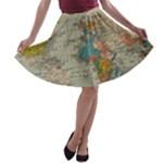 World Map Vintage A-line Skater Skirt
