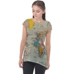 World Map Vintage Cap Sleeve High Low Top