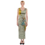 World Map Vintage Fitted Maxi Dress