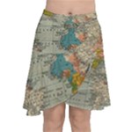 World Map Vintage Chiffon Wrap Front Skirt