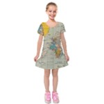 World Map Vintage Kids  Short Sleeve Velvet Dress