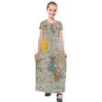 World Map Vintage Kids  Short Sleeve Maxi Dress