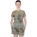 World Map Vintage Women s Tee and Shorts Set