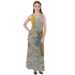 World Map Vintage Sleeveless Velour Maxi Dress