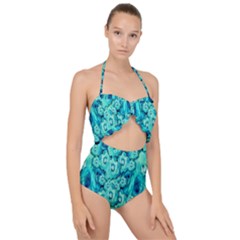 Happy Florals  Giving  Peace Ornate In Green Scallop Top Cut Out Swimsuit