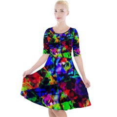 Multicolored Abstract Print Quarter Sleeve A-line Dress by dflcprintsclothing