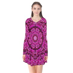 Happy Florals  Giving  Peace And Great Feelings Long Sleeve V-neck Flare Dress by pepitasart