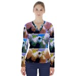 Snowball Branch Collage (I) V-Neck Long Sleeve Top
