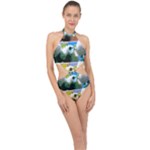 Snowball Branch Collage (I) Halter Side Cut Swimsuit