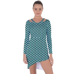 Pattern Green Blue Grey Hues Asymmetric Cut-out Shift Dress by Pakrebo