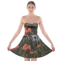 Faded Poppy Field  Strapless Bra Top Dress by okhismakingart