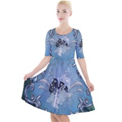 Surfboard With Dolphin Quarter Sleeve A-line Dress by FantasyWorld7