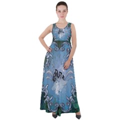 Surfboard With Dolphin Empire Waist Velour Maxi Dress by FantasyWorld7