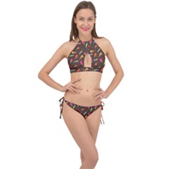 Hot Summer Months - Frozen Treats Pattern Cross Front Halter Bikini Set by WensdaiAmbrose