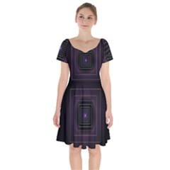 Fractal Square Modern Purple Short Sleeve Bardot Dress by Pakrebo