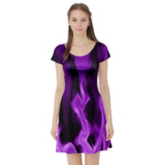 Smoke Flame Abstract Purple Short Sleeve Skater Dress