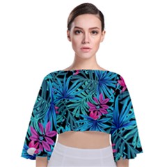 Leaves  Tie Back Butterfly Sleeve Chiffon Top by Sobalvarro