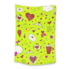 Valentin s Day Love Hearts Pattern Red Pink Green Small Tapestry by EDDArt