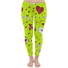 Valentin s Day Love Hearts Pattern Red Pink Green Classic Winter Leggings by EDDArt