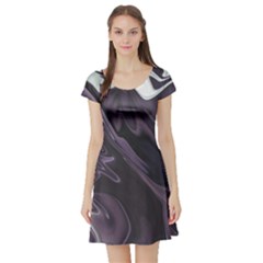 Purple Marble Digital Abstract Short Sleeve Skater Dress