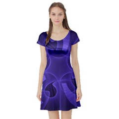 Fractal Blue Star Abstract Short Sleeve Skater Dress
