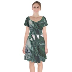 Green Marble Digital Abstract Short Sleeve Bardot Dress