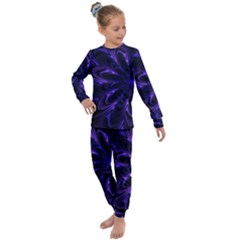 Fractal Blue Mandala Digital Kids  Long Sleeve Set  by Pakrebo