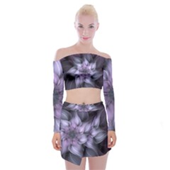 Fractal Flower Lavender Art Off Shoulder Top With Mini Skirt Set by Pakrebo