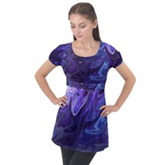 Deep Space Stars Blue Purple Puff Sleeve Tunic Top by Pakrebo