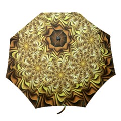 Fractal Flower Petals Gold Folding Umbrellas by Pakrebo