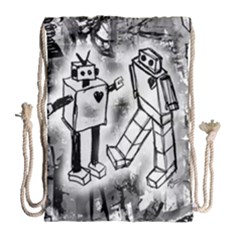 Robot Love Drawstring Bag (large) by ArtistRoseanneJones