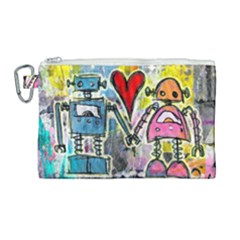 Graffiti Pop Robot Love Canvas Cosmetic Bag (large) by ArtistRoseanneJones