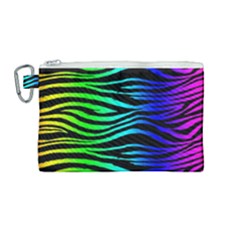 Rainbow Zebra Canvas Cosmetic Bag (medium) by ArtistRoseanneJones
