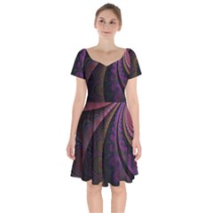Fractal Colorful Pattern Spiral Short Sleeve Bardot Dress