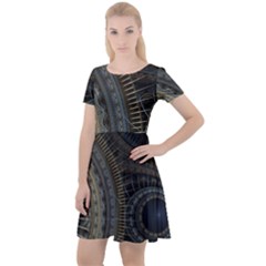 Fractal Spikes Gears Abstract Cap Sleeve Velour Dress  by Pakrebo