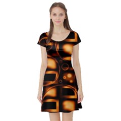 Bubbles Background Abstract Brown Short Sleeve Skater Dress