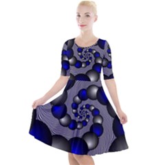 Balls Circles Fractal Silver Blue Quarter Sleeve A-line Dress by Pakrebo
