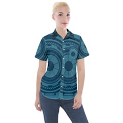 Technology Background Binary Women s Short Sleeve Pocket Shirt