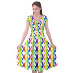 Retro Rainbow Gradient Peace Symbol Cap Sleeve Wrap Front Dress by Pakrebo