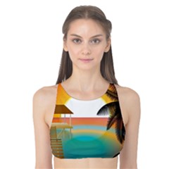Sunset Beach Beach Palm Ocean Tank Bikini Top by Pakrebo