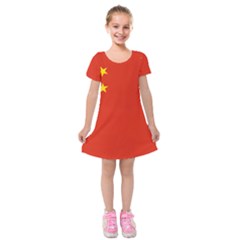 China Flag Kids  Short Sleeve Velvet Dress